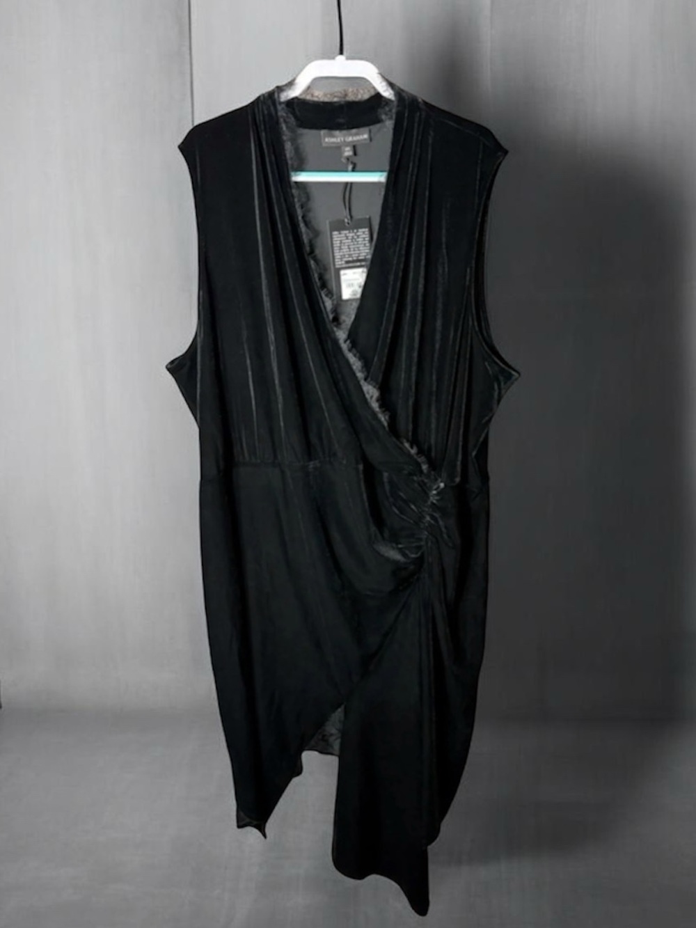 Ashley Graham Black Velvet Drape Sleeveless Midi Dress NWT Size 1X